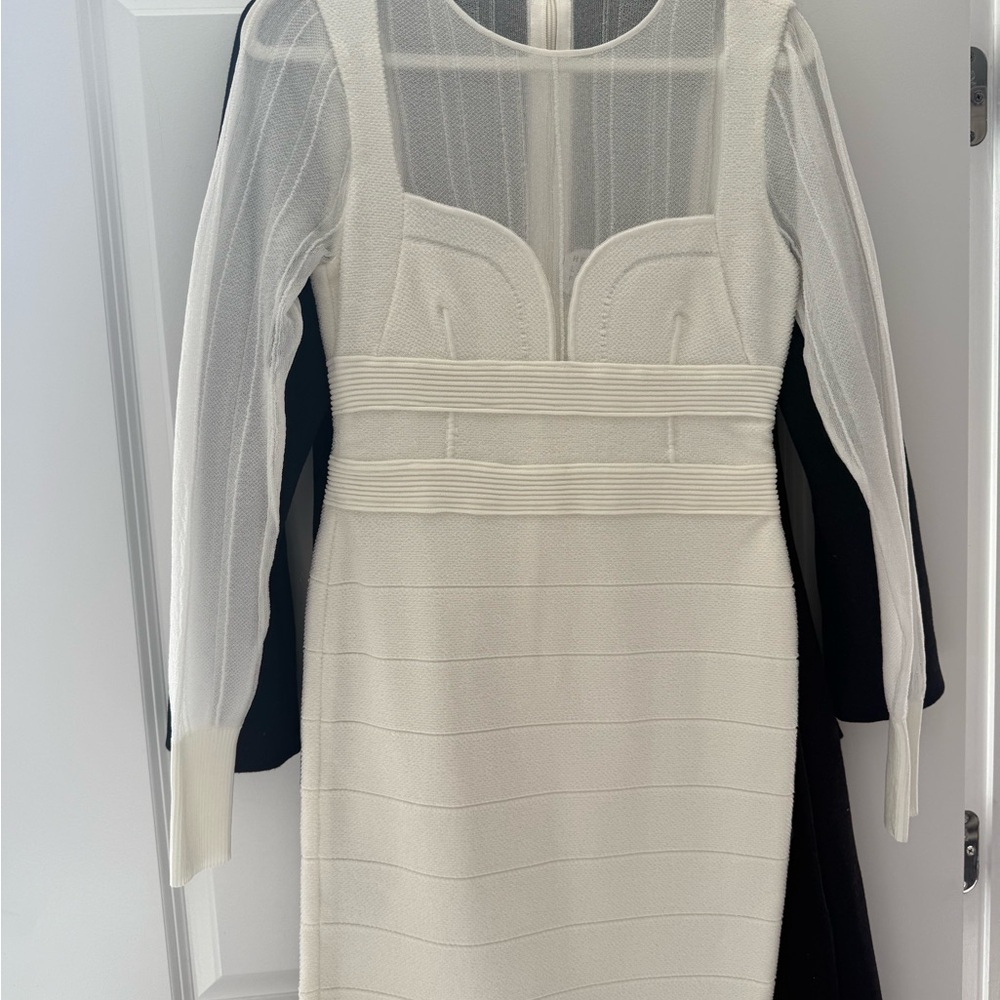 Herve Leger White Long Sleeve Dress